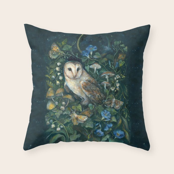Barn Owl Forest Throw Pillow Gallery Image 6