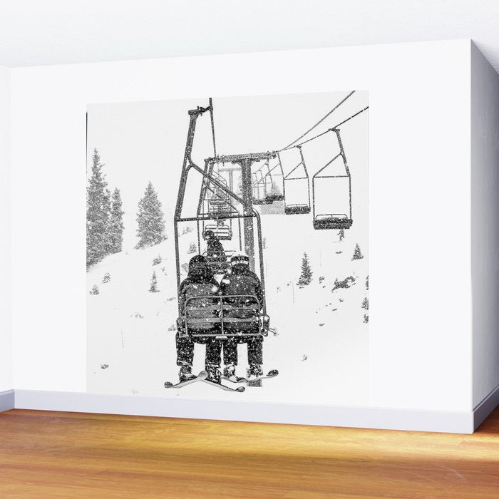 Snow Lift // Ski Chair Lift Colorado Mountains Black and White Snowboarding Vibes Photography Wall Mural Gallery Image 2