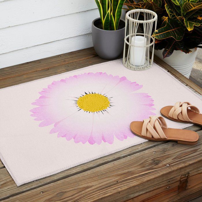 White and Pink Daisy Outdoor Rug Gallery Image 2