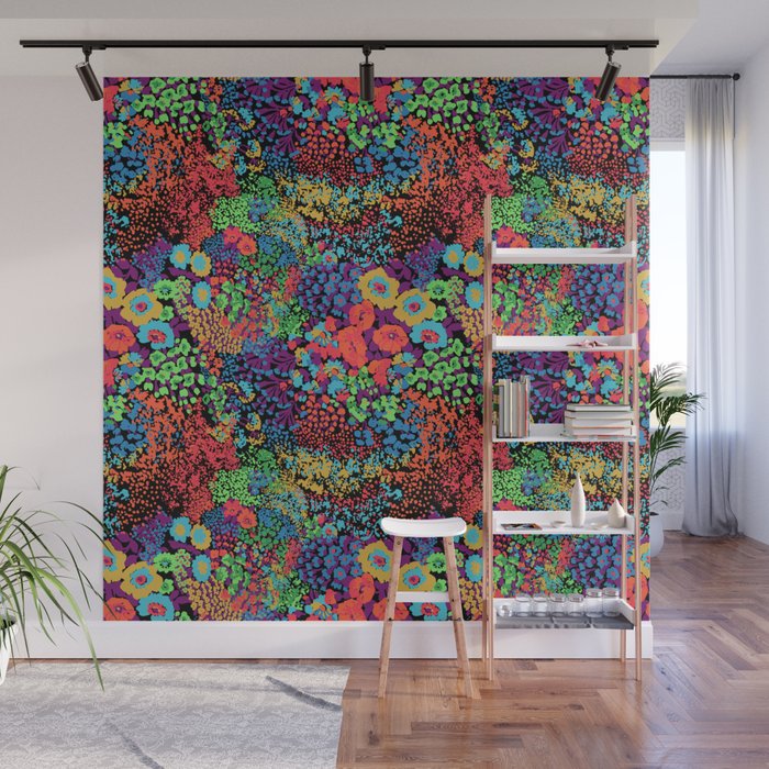 Vintage Floral Neon Wall Mural Gallery Image 1