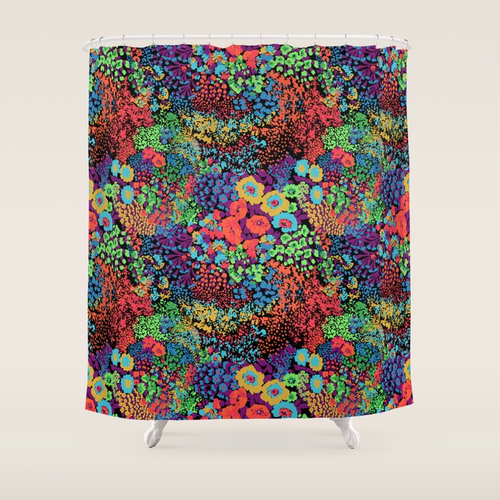 Vintage Floral Neon Shower Curtain Gallery Image 1