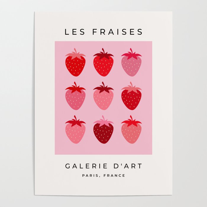 Les Fraises | 01 - Fruit Print Pink And Red Strawberry Preppy Modern Decor Abstract Strawberries Poster Gallery Image 4