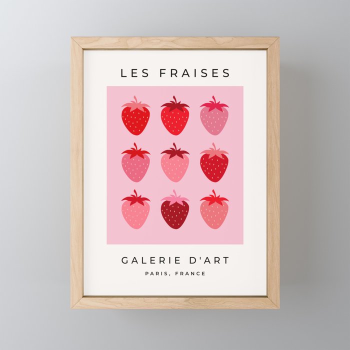 Les Fraises | 01 - Fruit Print Pink And Red Strawberry Preppy Modern Decor Abstract Strawberries Mini Art Print Gallery Image 1