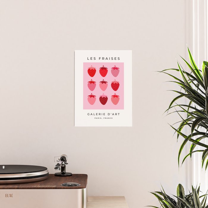 Les Fraises | 01 - Fruit Print Pink And Red Strawberry Preppy Modern Decor Abstract Strawberries Poster Gallery Image 2
