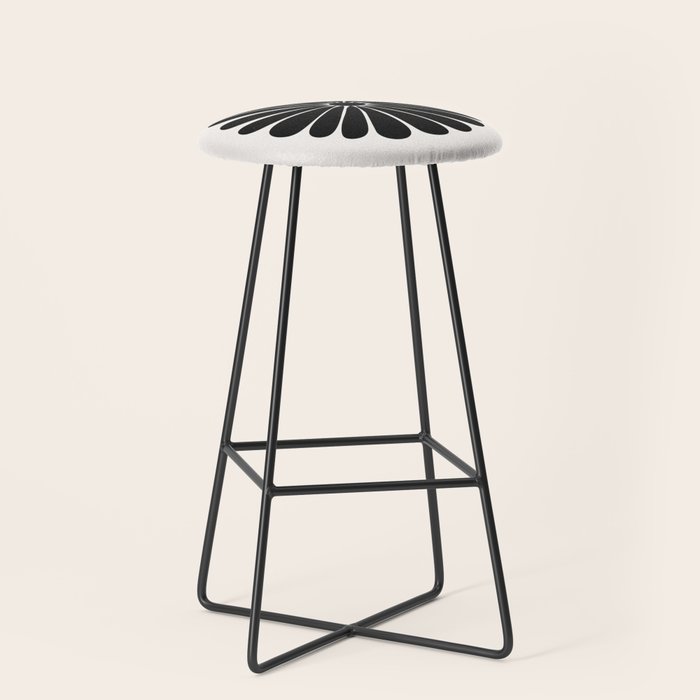 Retro Daisy Abstract I Black and White Bold Floral Stool Gallery Image 1