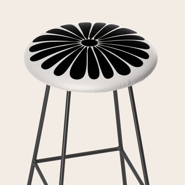 Retro Daisy Abstract I Black and White Bold Floral Stool Gallery Image 2