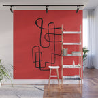 Minimalist Minimal Line Drawing Line Art Maze Red Painting Mid Century Modern Cool Retro Funky Trendy Wall Mural Gallery Image 1