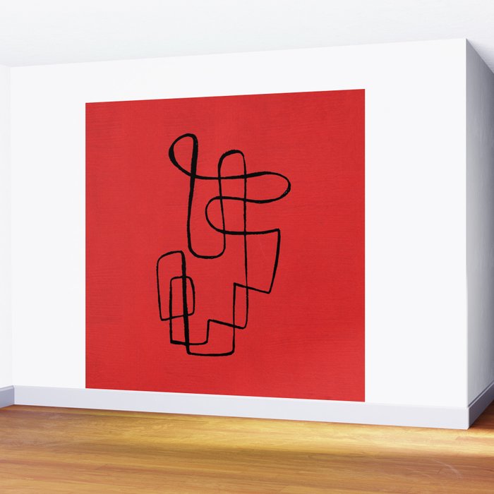 Minimalist Minimal Line Drawing Line Art Maze Red Painting Mid Century Modern Cool Retro Funky Trendy Wall Mural Gallery Image 2