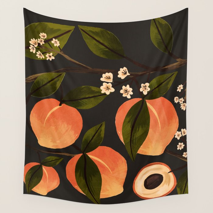 Peaches Botanical Art 1 Wall Tapestry Gallery Image 4