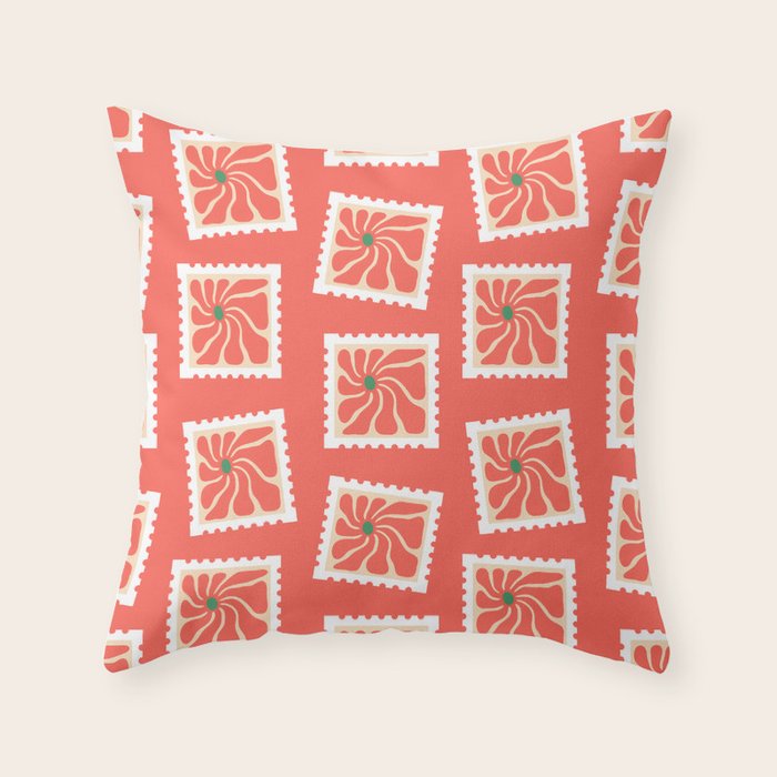 Vintage flower postage stamp pattern Throw Pillow Gallery Image 6