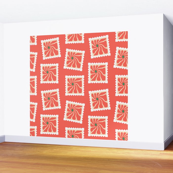 Vintage flower postage stamp pattern Wall Mural Gallery Image 2