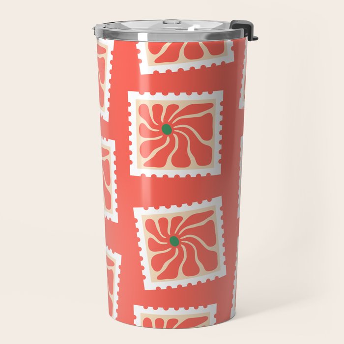 Vintage flower postage stamp pattern Travel Mug Gallery Image 2