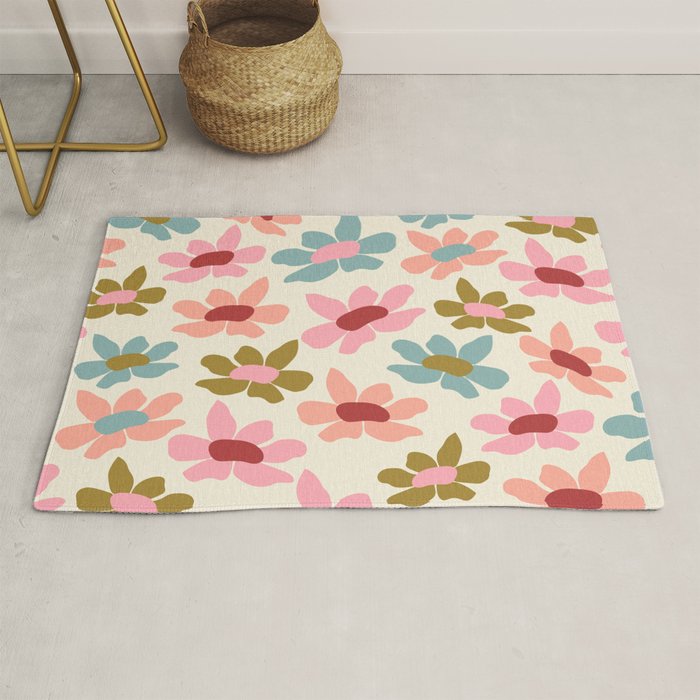 Retro Colorful Daisies  Rug Gallery Image 1