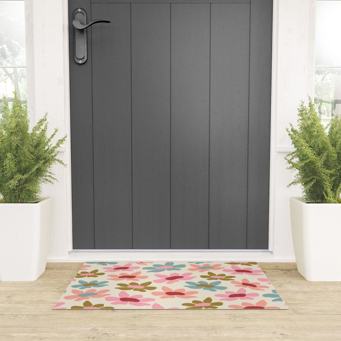Retro Colorful Daisies  Welcome Mat Gallery Image 3