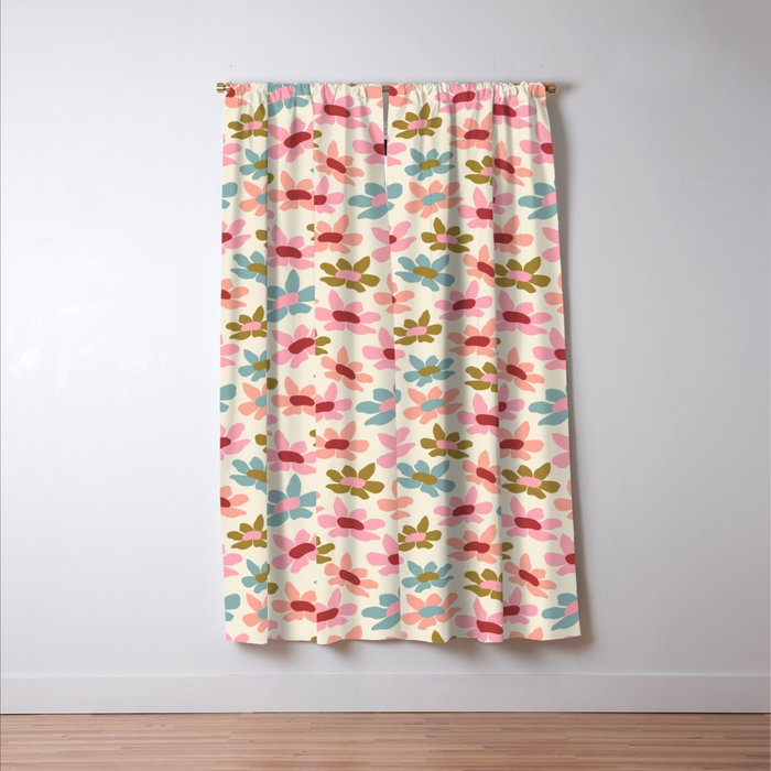 Retro Colorful Daisies  Window Curtain Gallery Image 3