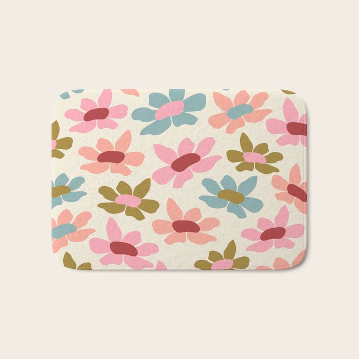 Retro Colorful Daisies  Bath Mat Gallery Image 1