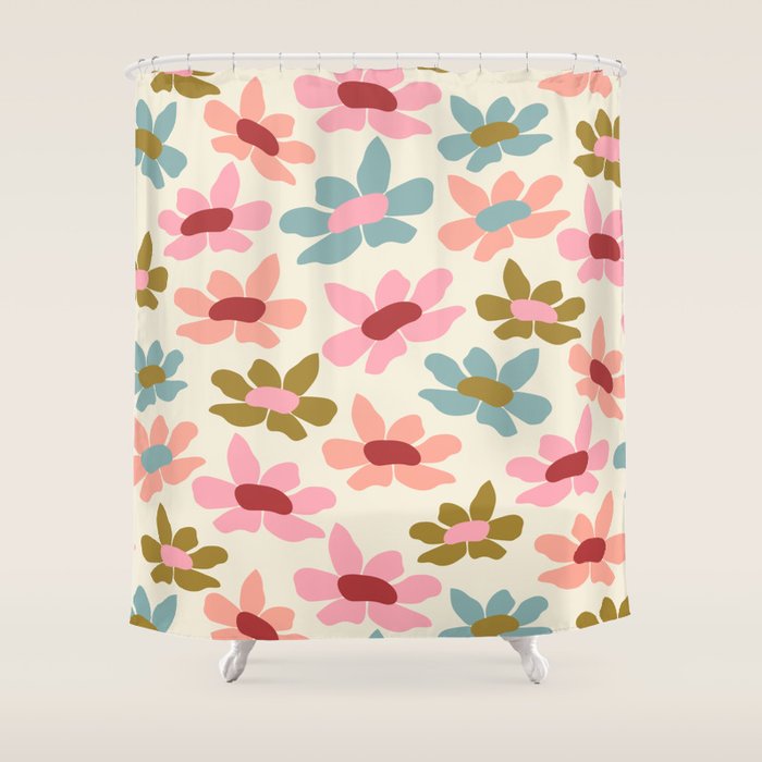 Retro Colorful Daisies  Shower Curtain Gallery Image 1