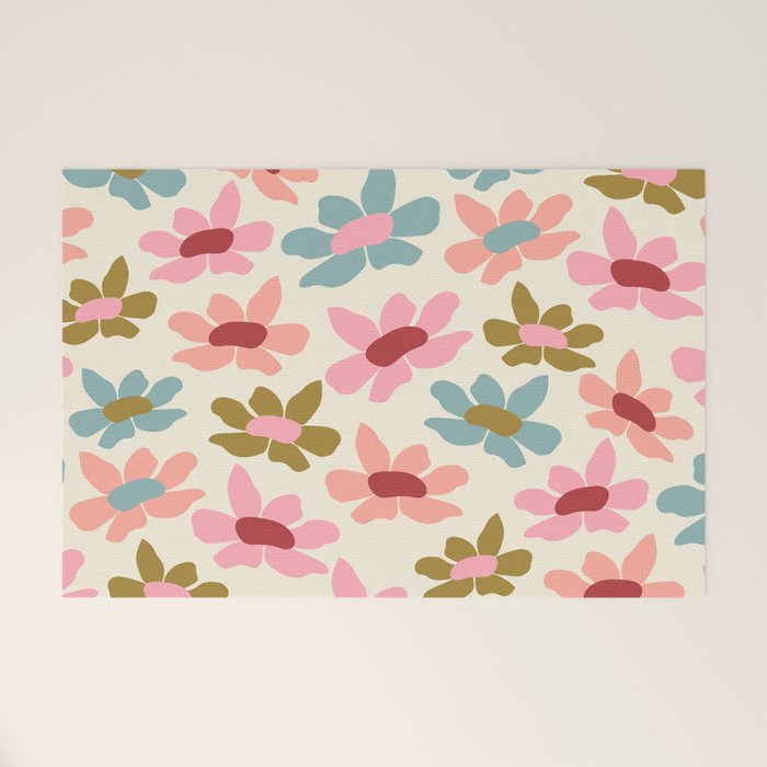 Retro Colorful Daisies  Welcome Mat Gallery Image 1