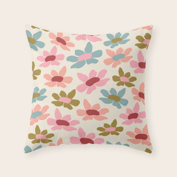 Retro Colorful Daisies  Throw Pillow Gallery Image 6