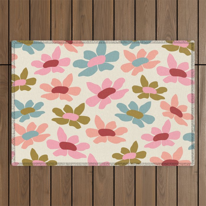 Retro Colorful Daisies  Outdoor Rug Gallery Image 1