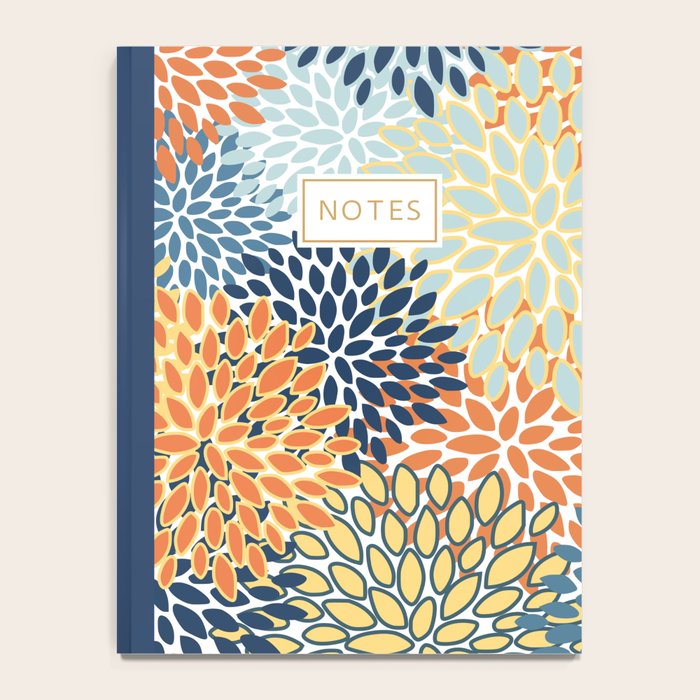 Modern, Floral Prints, Orange, Blue, Yellow Notebook Gallery Image 4