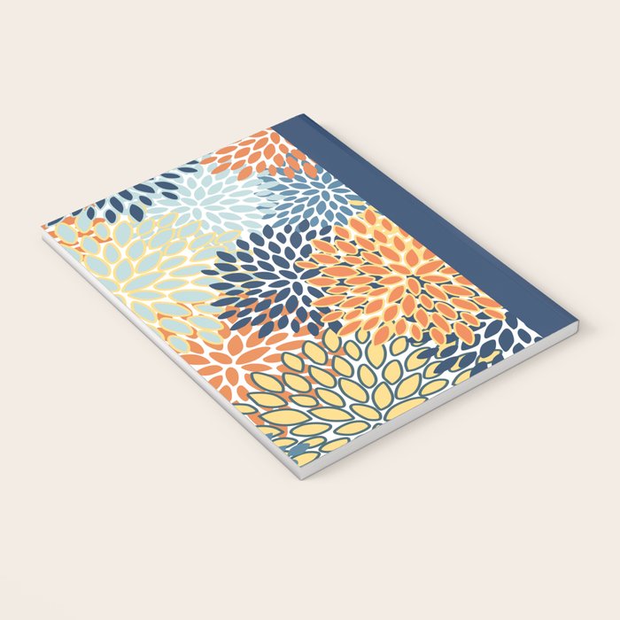 Modern, Floral Prints, Orange, Blue, Yellow Notebook Gallery Image 3