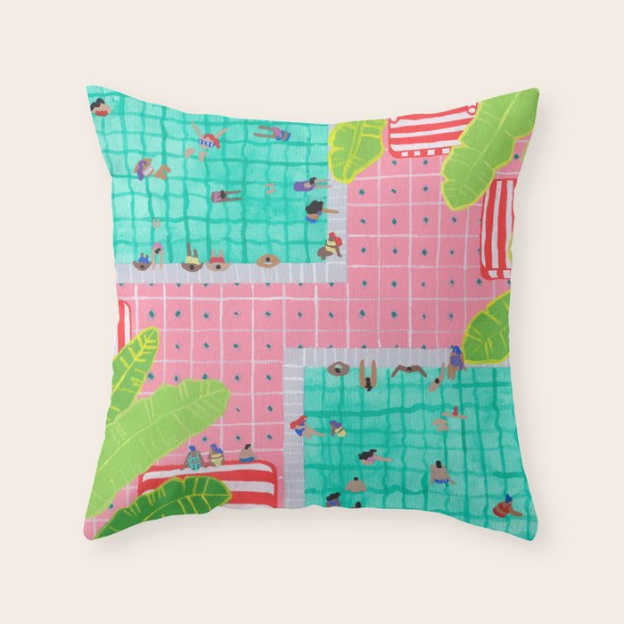 Tropical pink pool Throw Pillow Gallery Image 1