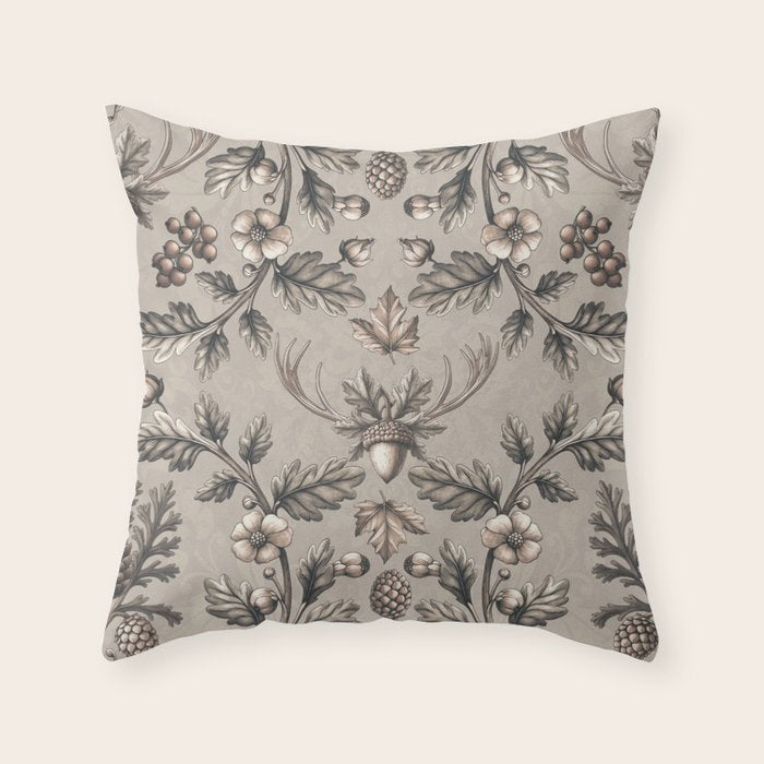 William Morris Woodland Nostalgia Beige Throw Pillow Gallery Image 6