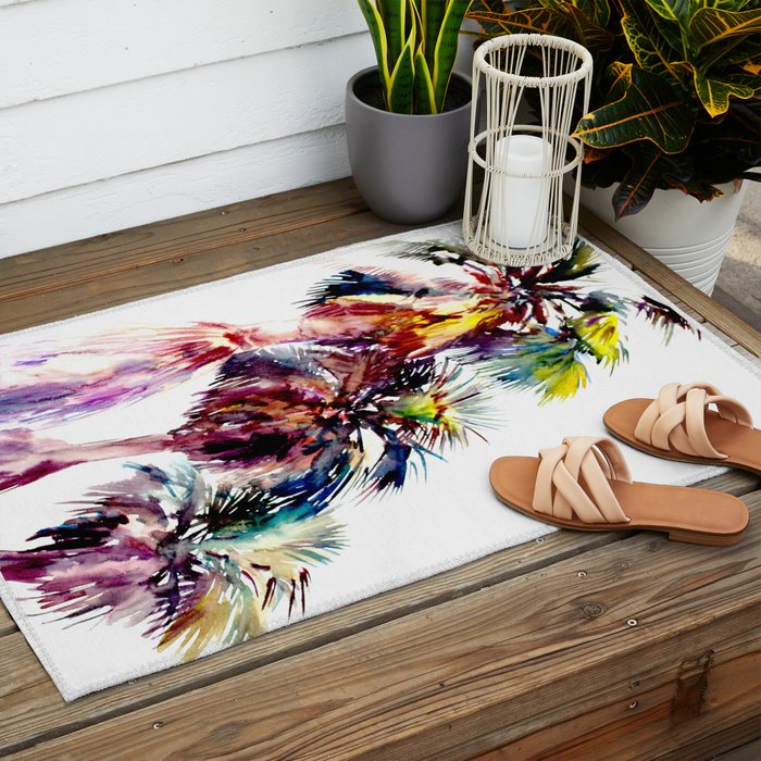 Desert Palm Trees, Southwestern tropical Palms Outdoor Rug Gallery Image 2