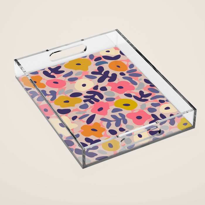 Funny sunny floral pattern Acrylic Tray Gallery Image 1