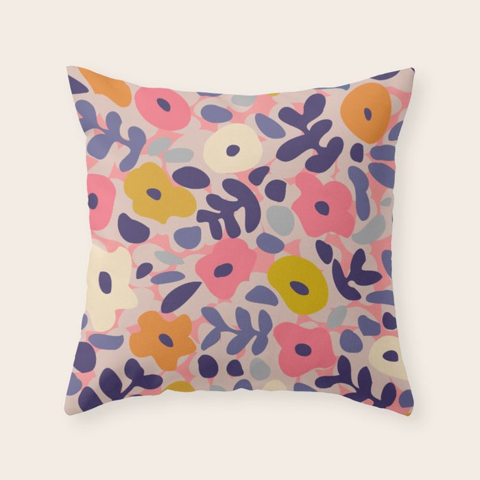 Funny sunny floral pattern Throw Pillow Gallery Image 1