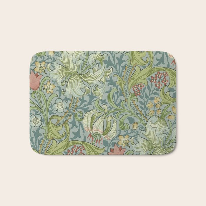 William Morris Vintage Golden Lily Mineral Blue Bath Mat Gallery Image 1