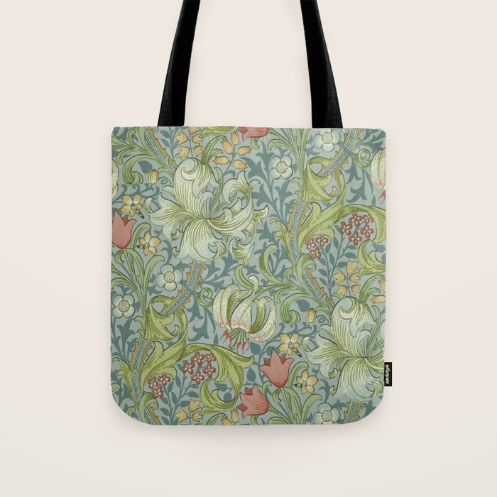 William Morris Vintage Golden Lily Mineral Blue Tote Bag Gallery Image 1