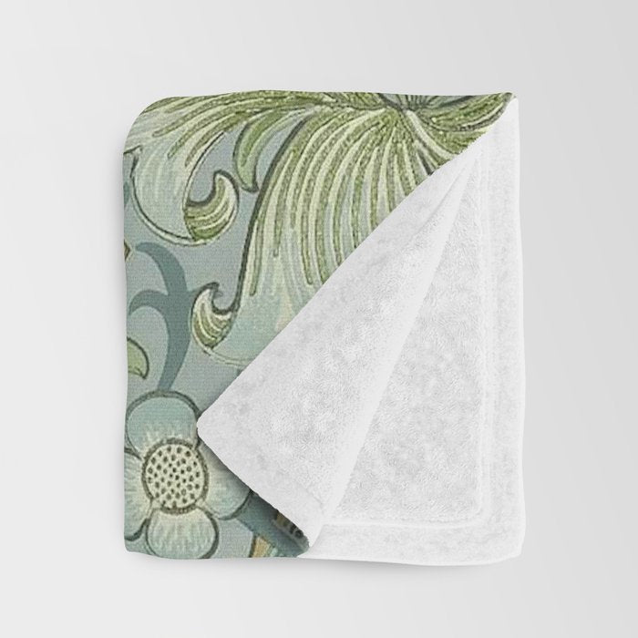 William Morris Vintage Golden Lily Mineral Blue Throw Blanket Gallery Image 3