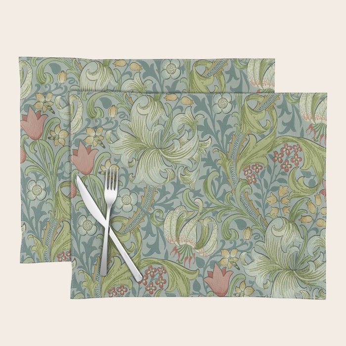 William Morris Vintage Golden Lily Mineral Blue Placemat Gallery Image 1