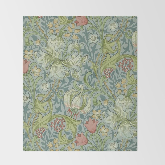 William Morris Vintage Golden Lily Mineral Blue Throw Blanket Gallery Image 2