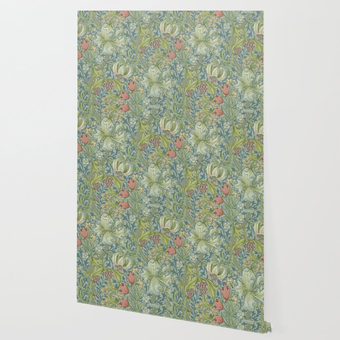 William Morris Vintage Golden Lily Mineral Blue Wallpaper Gallery Image 2