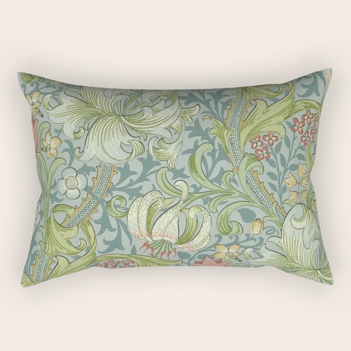 William Morris Vintage Golden Lily Mineral Blue Rectangular Pillow Gallery Image 1