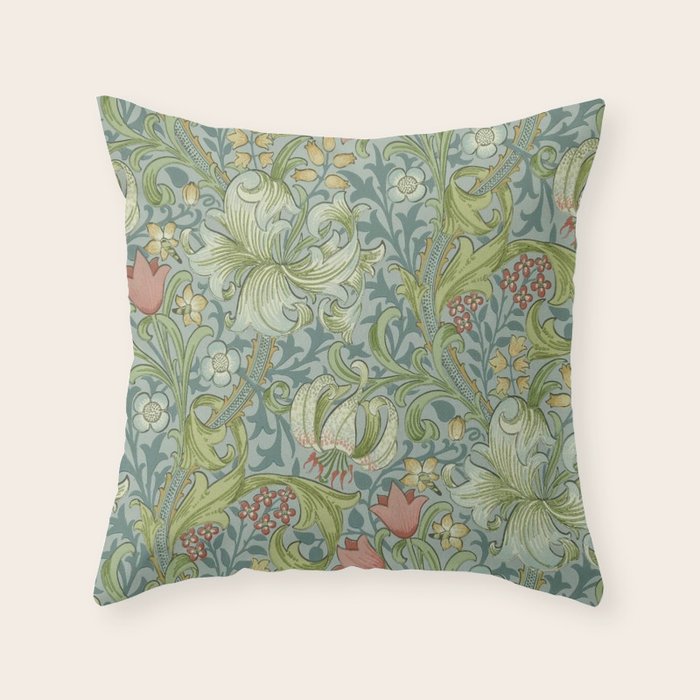 William Morris Vintage Golden Lily Mineral Blue Throw Pillow Gallery Image 1