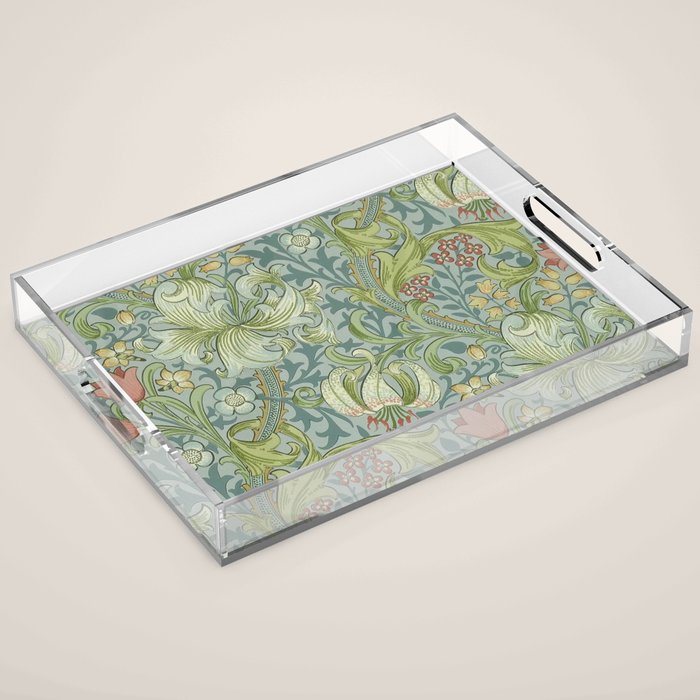 William Morris Vintage Golden Lily Mineral Blue Acrylic Tray Gallery Image 1