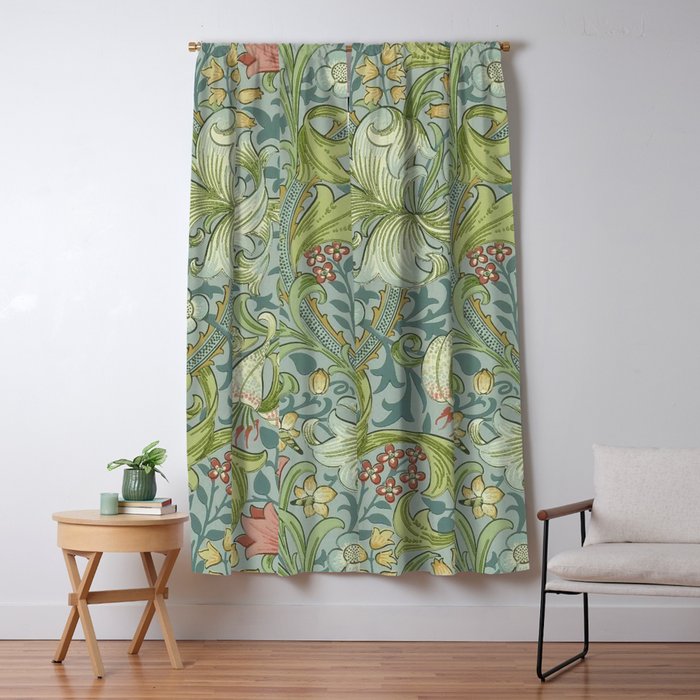 William Morris Vintage Golden Lily Mineral Blue Window Curtain Gallery Image 5