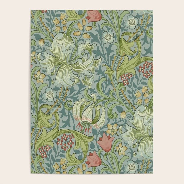 William Morris Vintage Golden Lily Mineral Blue Poster Gallery Image 4