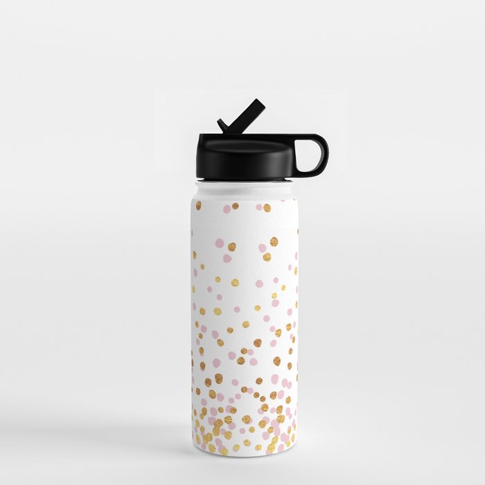 Floating Dots - Pink and Gold on White Water Bottle