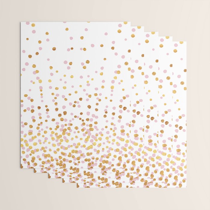 Floating Dots - Pink and Gold on White Wrapping Paper Gallery Image 3