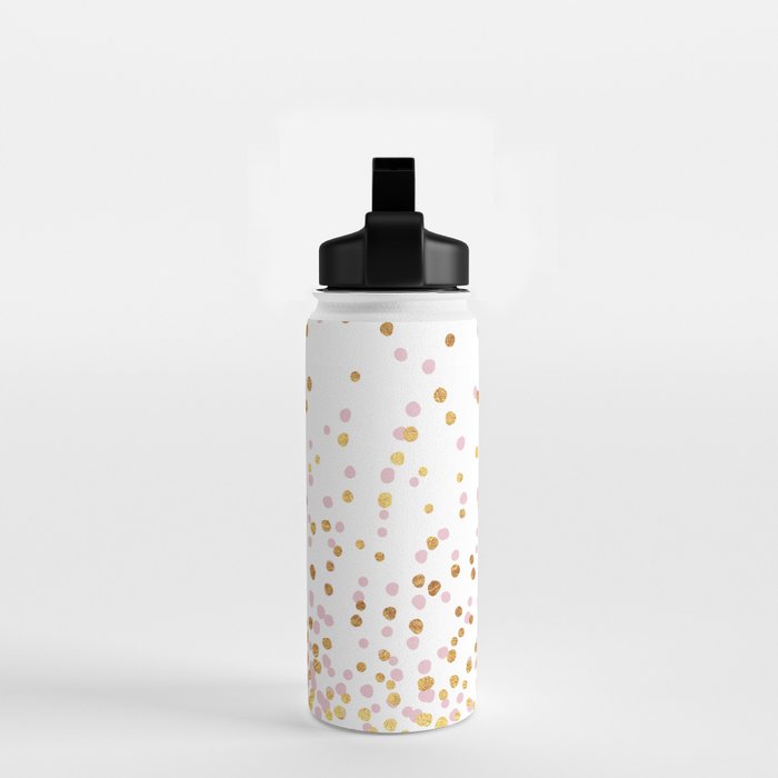 Floating Dots - Pink and Gold on White Water Bottle Gallery Image 2