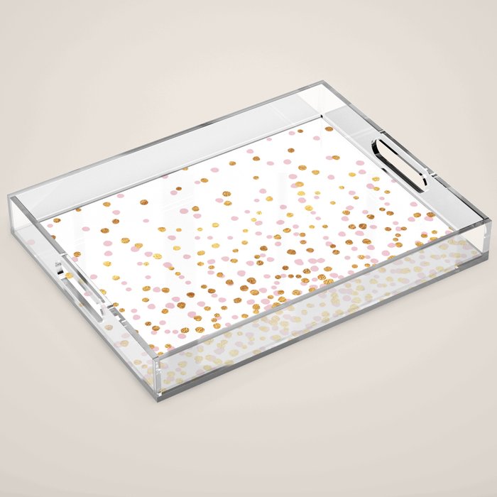 Floating Dots - Pink and Gold on White Acrylic Tray Gallery Image 1