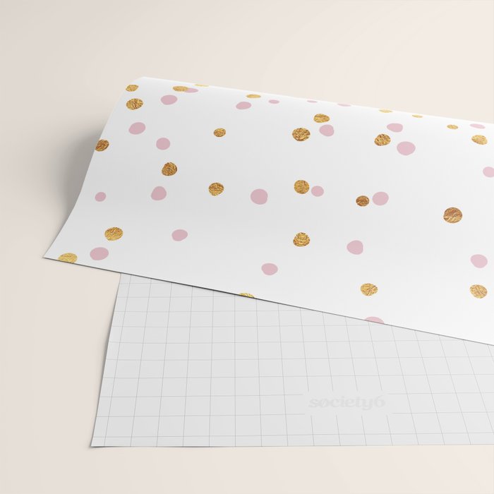 Floating Dots - Pink and Gold on White Wrapping Paper Gallery Image 2