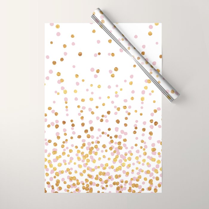 Floating Dots - Pink and Gold on White Wrapping Paper Gallery Image 1