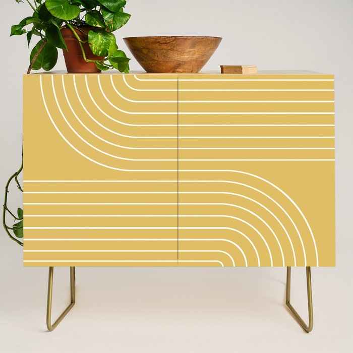 Minimal Line Curvature LXXIII Sunshine Yellow Mid Century Modern Arch Abstract Credenza Gallery Image 1