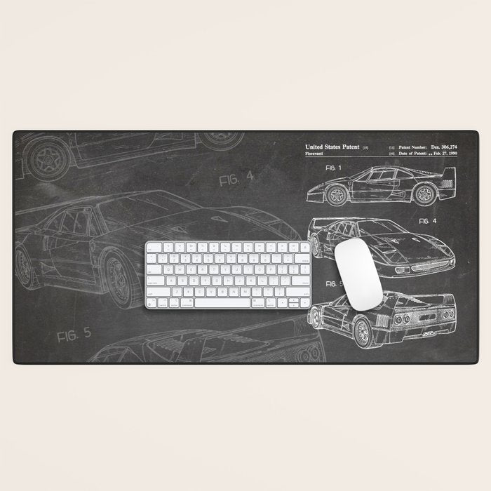 Supercar Sports Car Patent - Car Fan Classic Car Art - Black Chalkboard Desk Mat Gallery Image 1